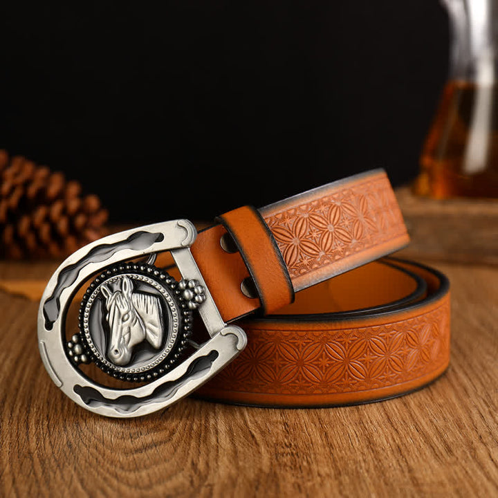 Cintura da uomo in pelle western a forma di ferro di cavallo retrò
