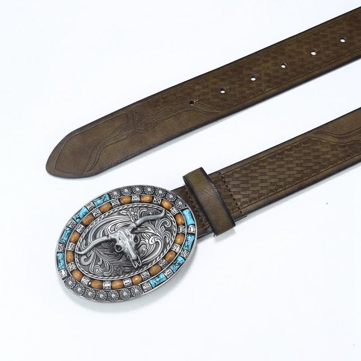 Cintura da uomo in pelle di toro turchese da cowboy western