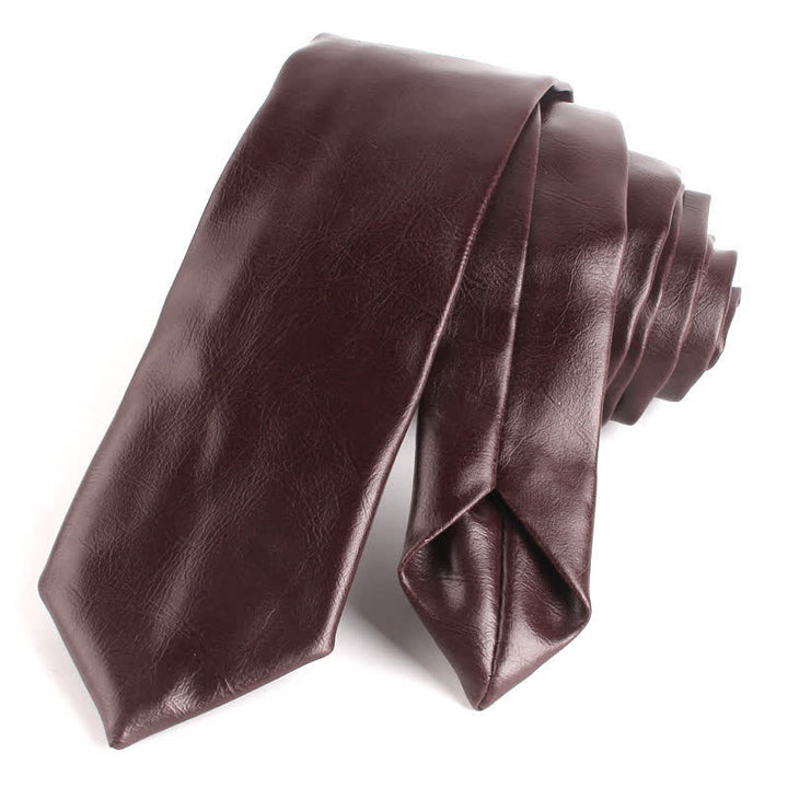 Cravatta stretta casual in pelle PU da uomo