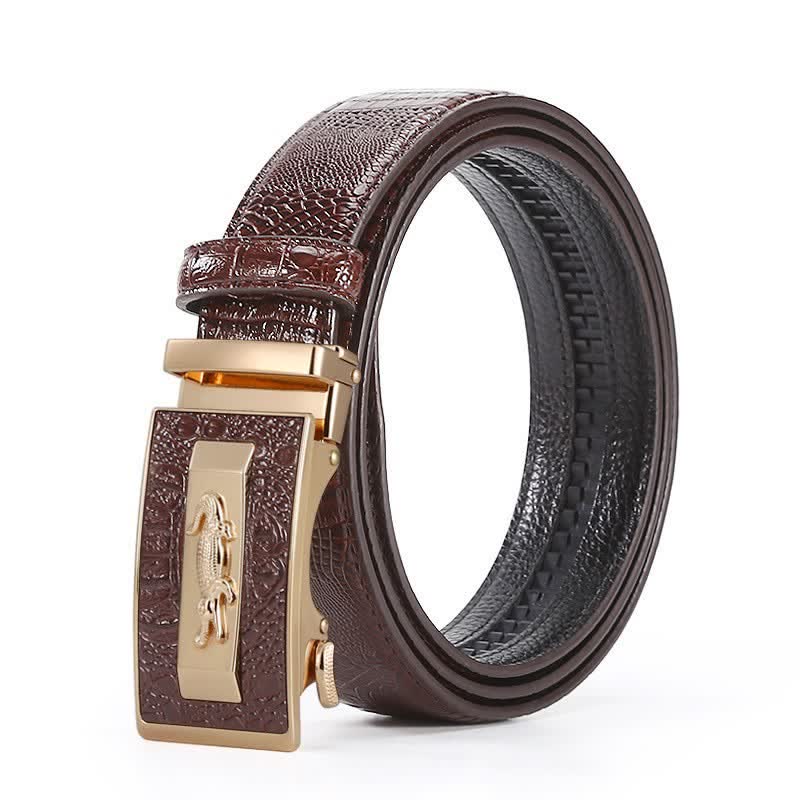Cintura da uomo in pelle con chiusura automatica con motivo coccodrillo