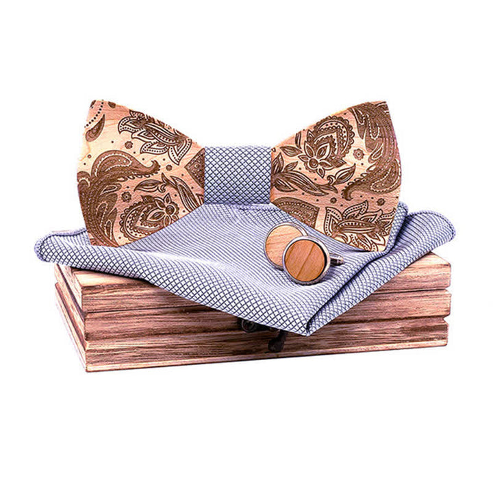 Set di 3 papillon in legno con motivo Paisley da uomo