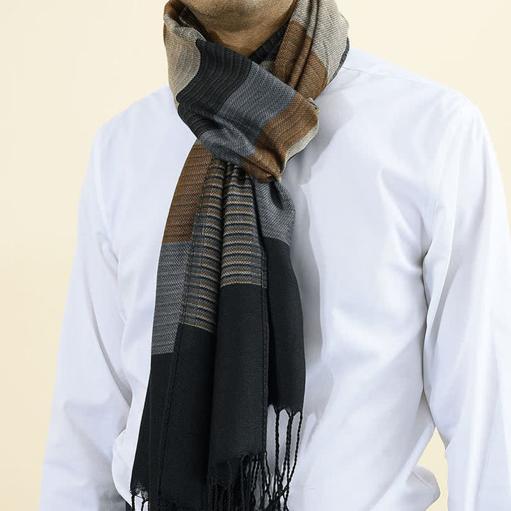 Sciarpa classica a righe con nappe bifacciali da uomo