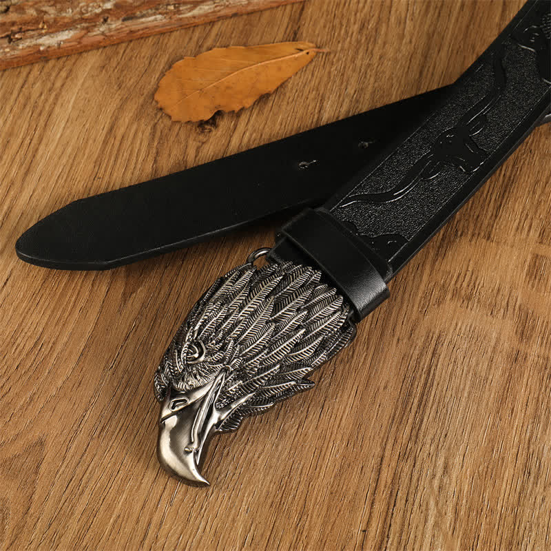 Cintura da uomo in pelle western con testa d'aquila e avvoltoio realistico