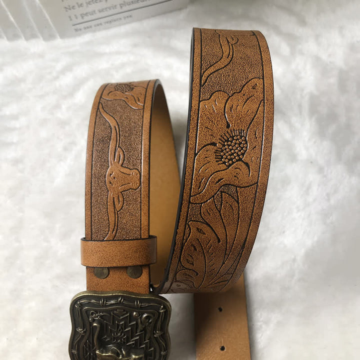 Cintura da uomo in pelle con testa di toro totem western