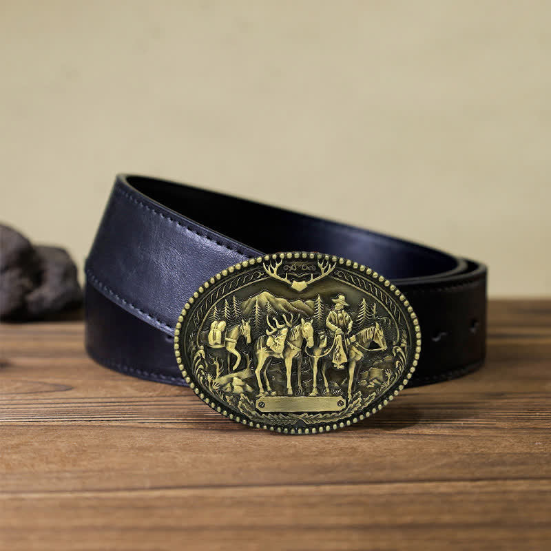 Cintura in pelle con fibbia a forma di cavallo da cavaliere da cowboy fai da te da uomo