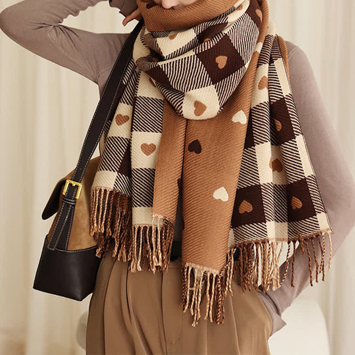 Sciarpa a scacchi Love Winter Cape da donna
