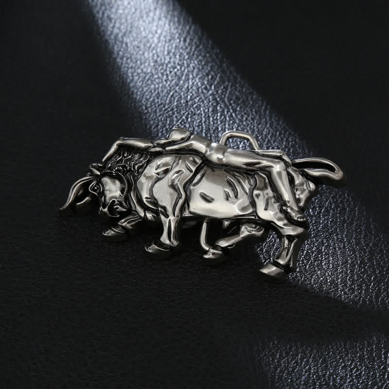 Cintura in pelle con fibbia a forma di toro in argento autentico fai da te da uomo
