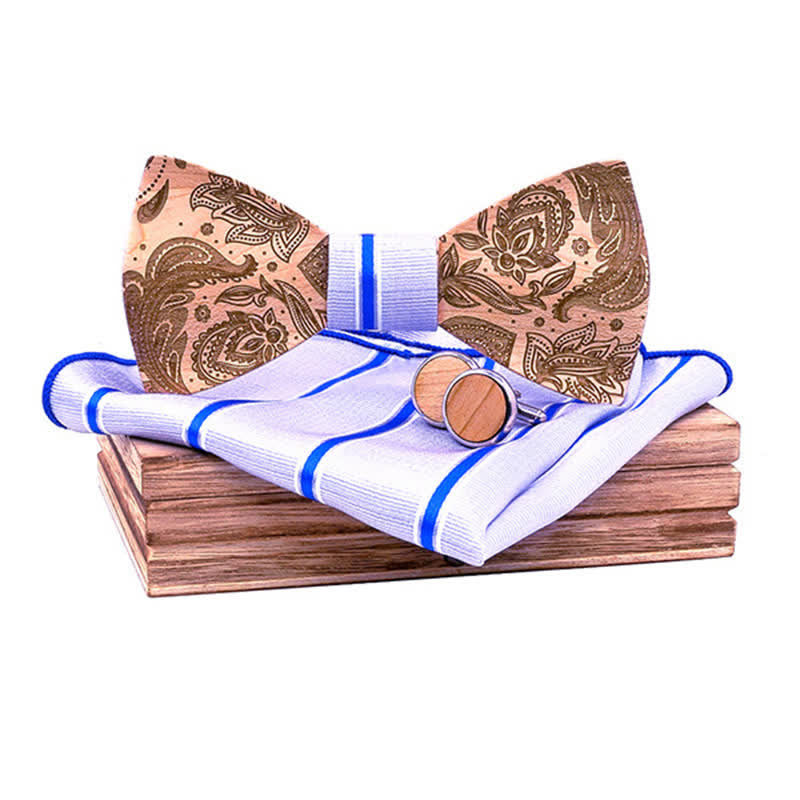Set di 3 papillon in legno con motivo Paisley da uomo