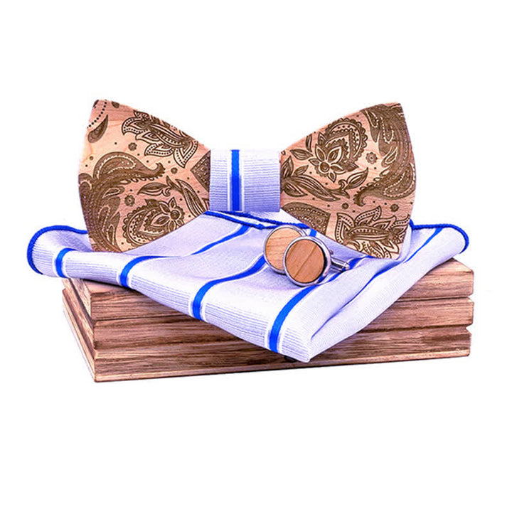 Set di 3 papillon in legno con motivo Paisley da uomo
