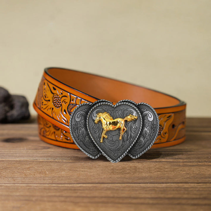 Cintura in pelle con fibbia a forma di cuore triplo cavallo fai da te da uomo