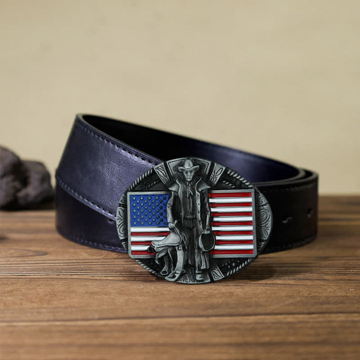 Cintura in pelle con fibbia da cowboy con bandiera americana fai da te da uomo