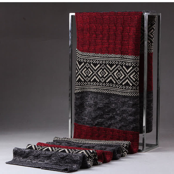 Sciarpa a blocchi di colore con cuciture a maglia Argyle da uomo