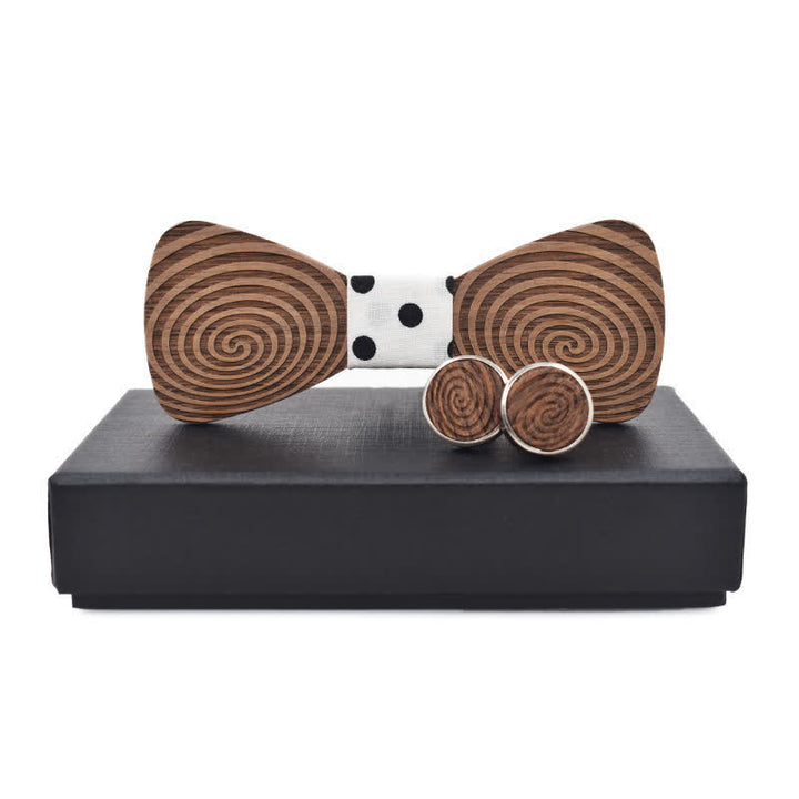 Set di 2 papillon in legno con stampa a vortice ipnotico da uomo
