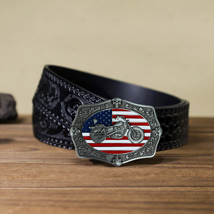 Cintura in pelle con fibbia a forma di teschio con bandiera USA, fai da te, da uomo