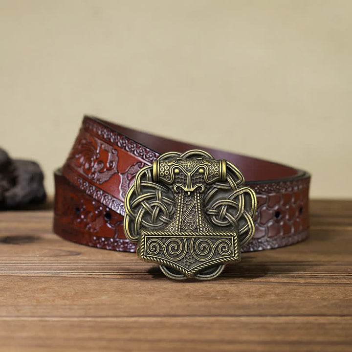 Cintura in pelle fai da te da uomo con fibbia a forma di martello di Thor vichingo