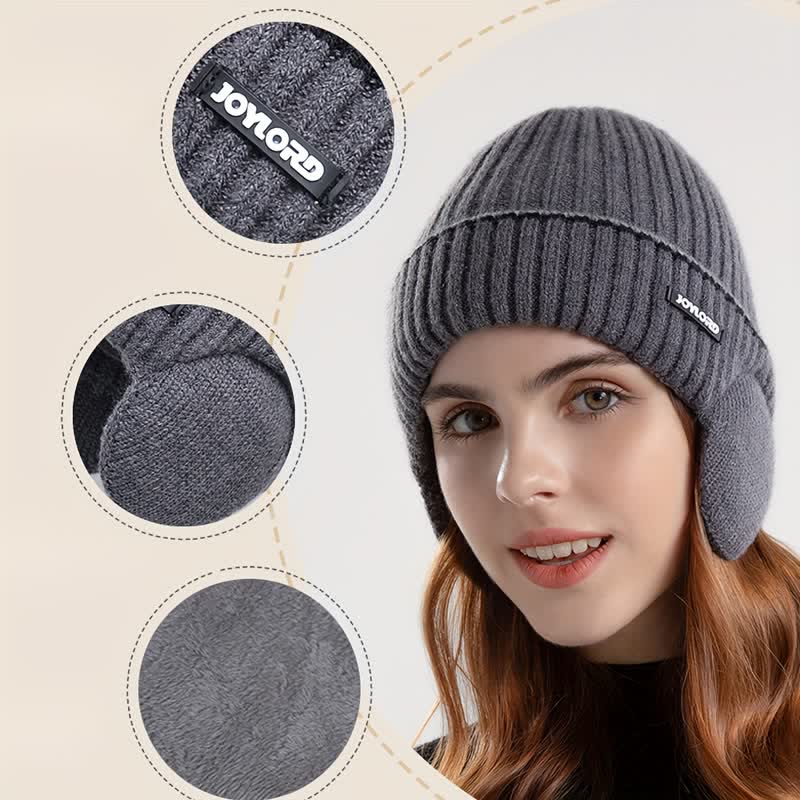 Cappello unisex in maglia elastica spessa con paraorecchie tinta unita