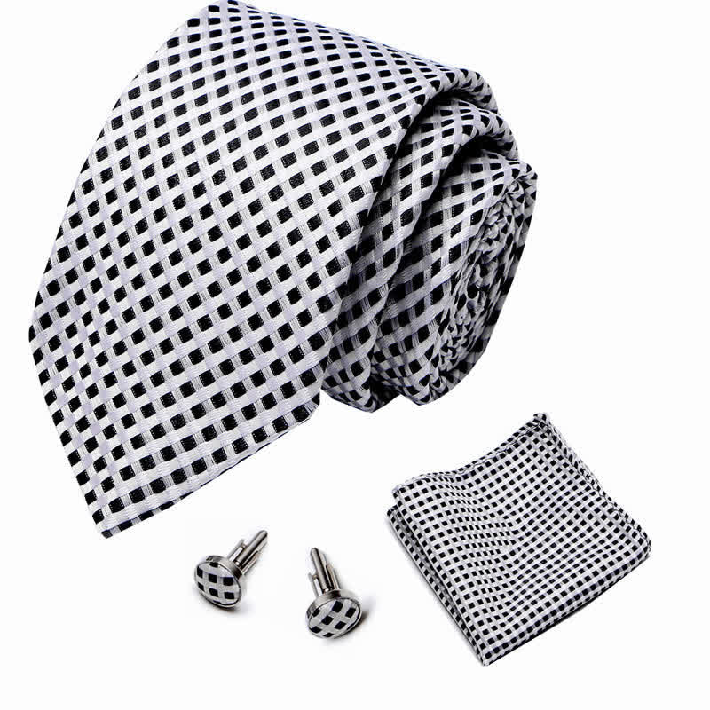 Set di 3 cravatte a quadri intrecciate bianche e nere da uomo