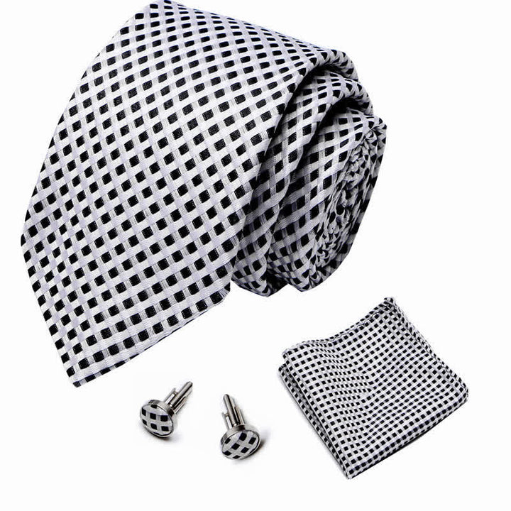 Set di 3 cravatte a quadri intrecciate bianche e nere da uomo