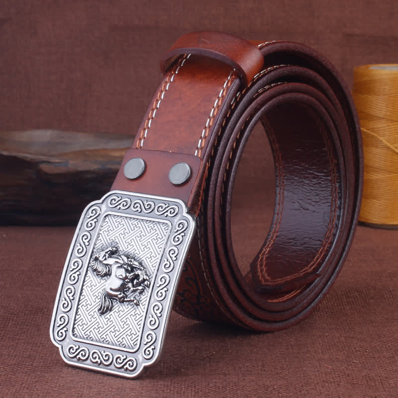 Cintura etnica da uomo in pelle di cavallo color argento da cowboy