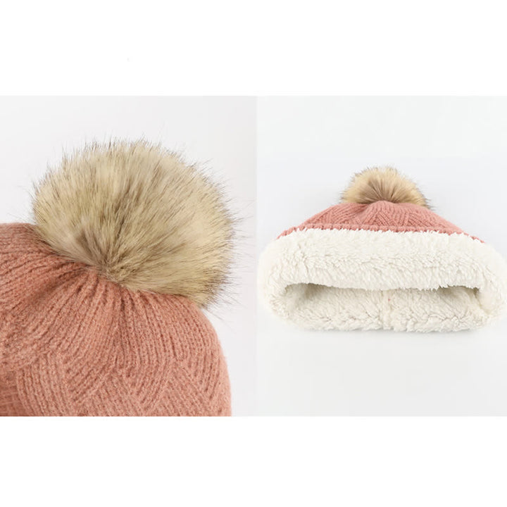 Set 3 pezzi da donna pompon cappello sciarpa guanti touchscreen set