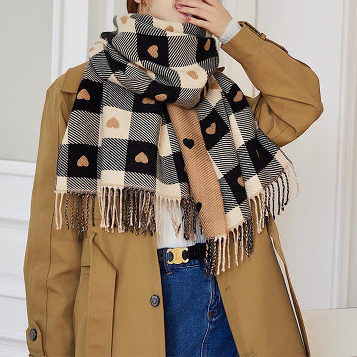 Sciarpa a scacchi Love Winter Cape da donna