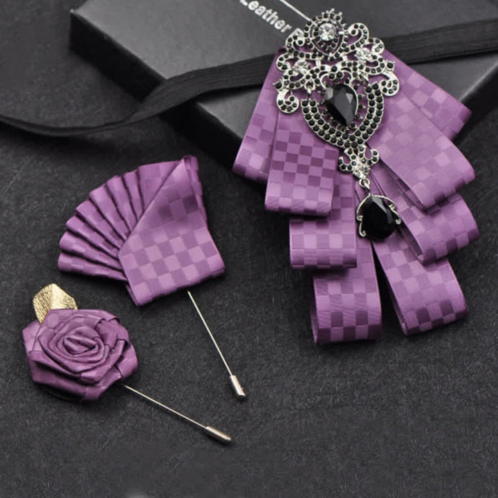 Set di 3 papillon con strass neri a quadri