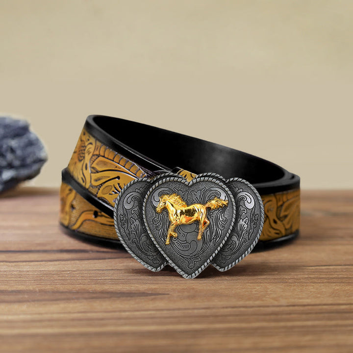 Cintura in pelle con fibbia a forma di cuore triplo cavallo fai da te da uomo