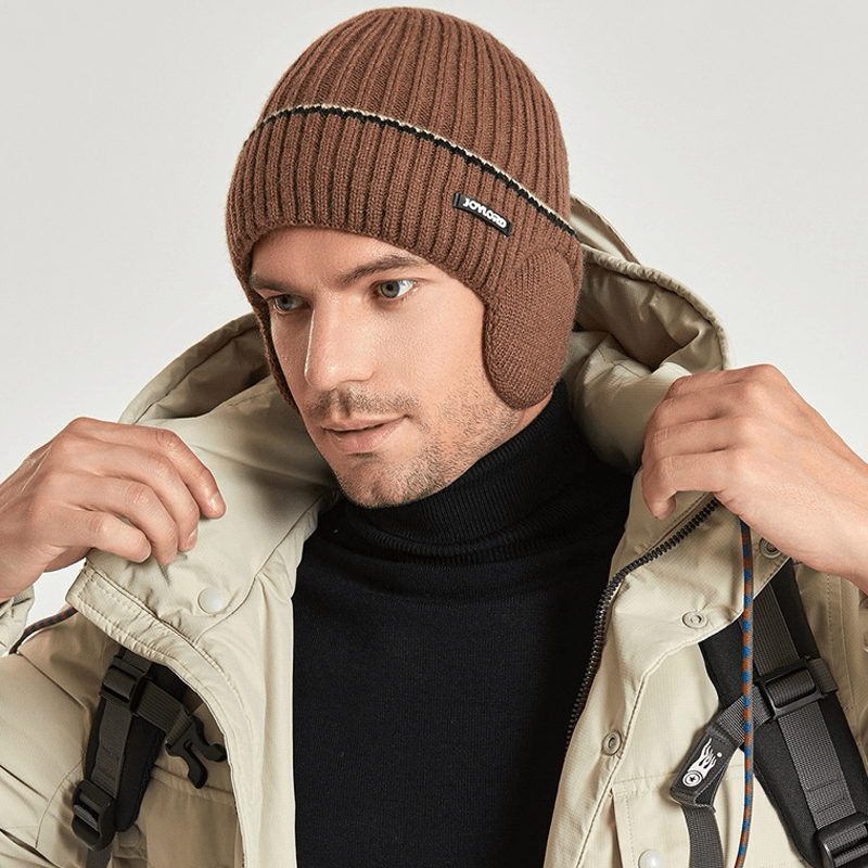 Cappello unisex in maglia elastica spessa con paraorecchie tinta unita