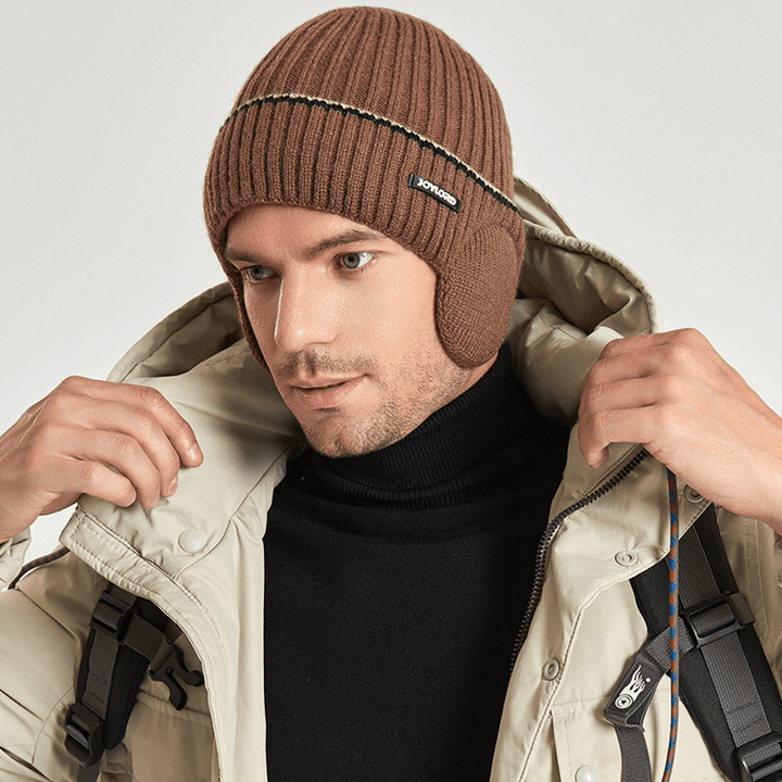 Cappello unisex in maglia elastica spessa con paraorecchie tinta unita