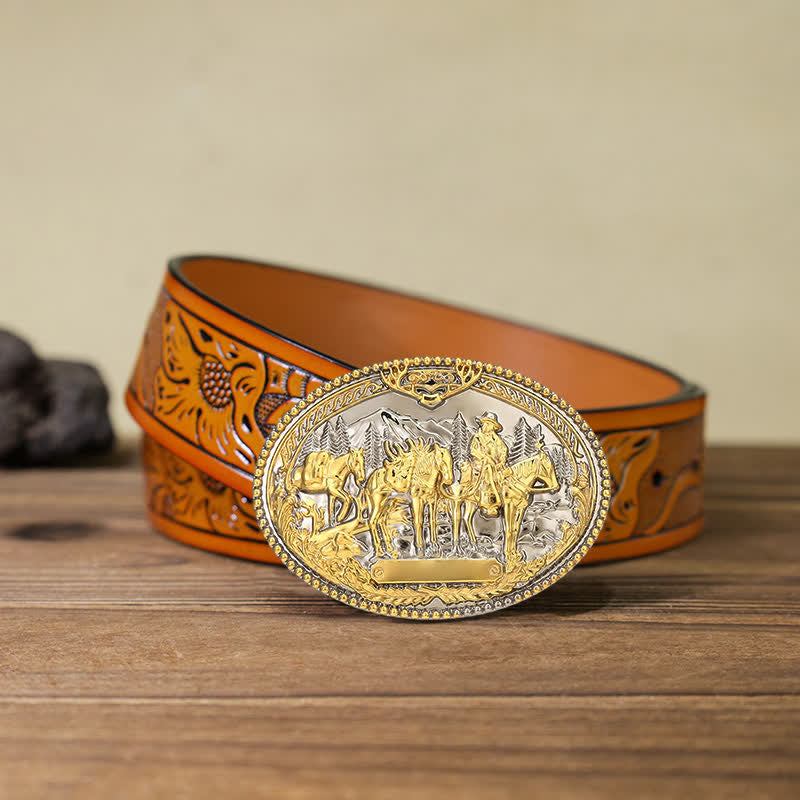 Cintura in pelle con fibbia a forma di cavallo da cavaliere da cowboy fai da te da uomo
