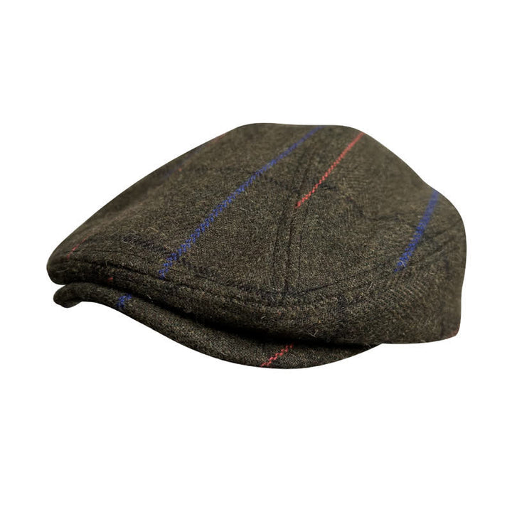 Berretto basco vintage a strisce blu-arancio oliva