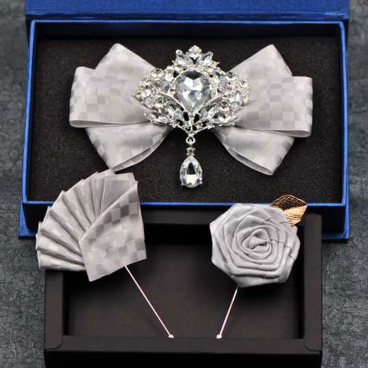 Set di 3 papillon con spilla e strass a scacchi