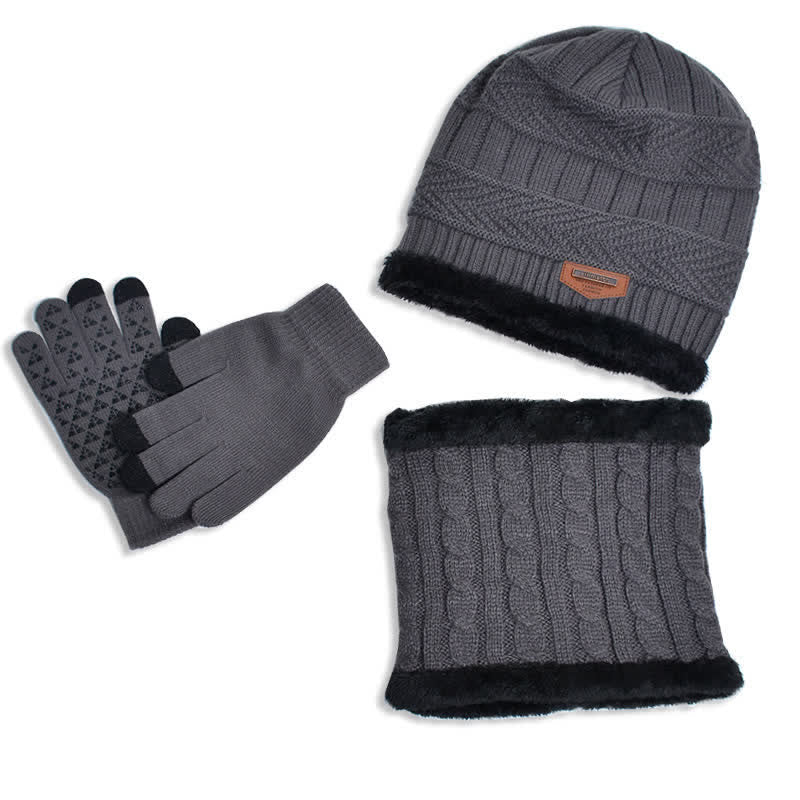 3 pezzi adulto-bambino berretti cappello lavorato a maglia sciarpa guanti set