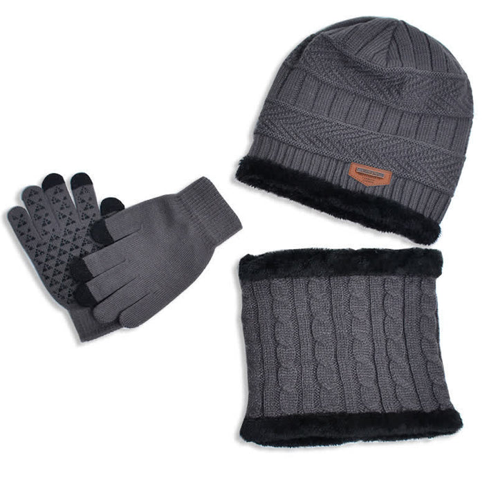 3 pezzi adulto-bambino berretti cappello lavorato a maglia sciarpa guanti set