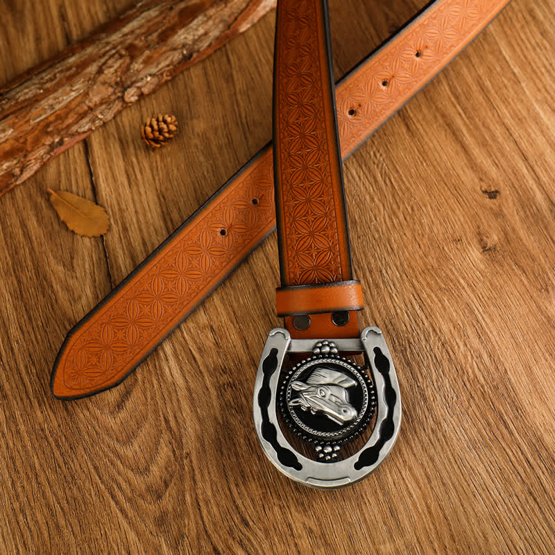 Cintura da uomo in pelle western a forma di ferro di cavallo retrò