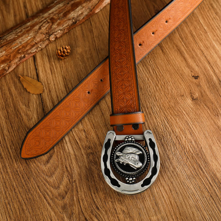 Cintura da uomo in pelle western a forma di ferro di cavallo retrò