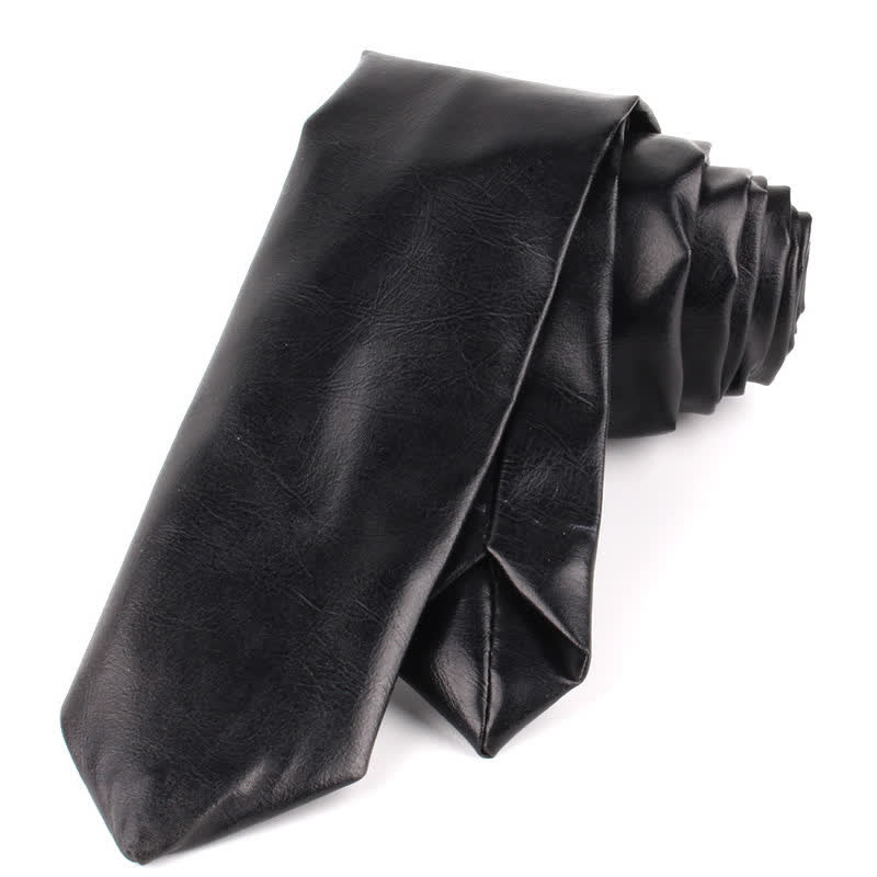 Cravatta stretta casual in pelle PU da uomo