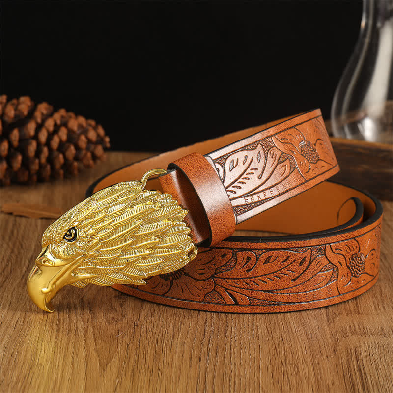 Cintura da uomo in pelle western con testa d'aquila e avvoltoio realistico