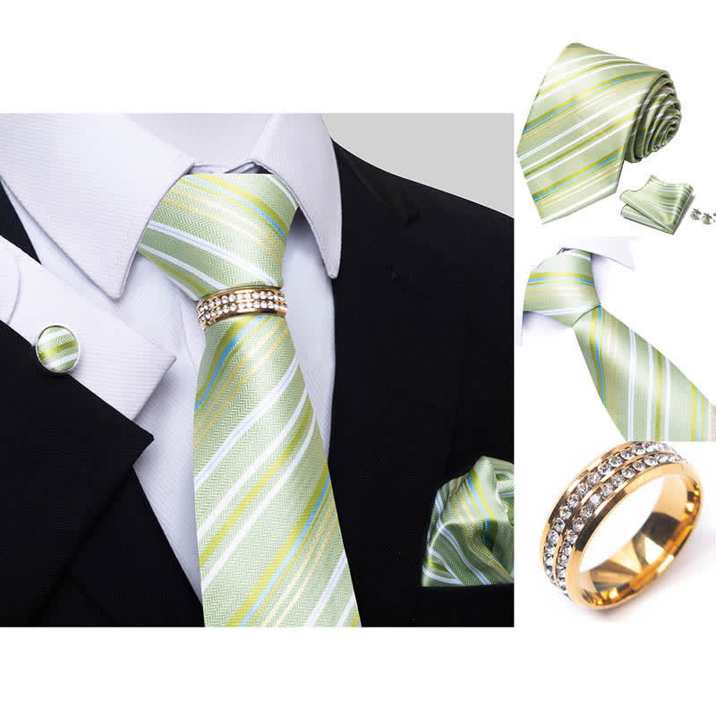 Set di 4 cravatte a righe da uomo con anello per cravatta