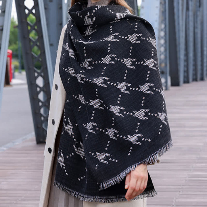 Sciarpa calda grande a scialle con motivo pied de poule da donna
