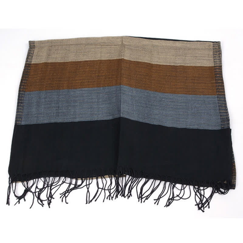 Sciarpa classica a righe con nappe bifacciali da uomo