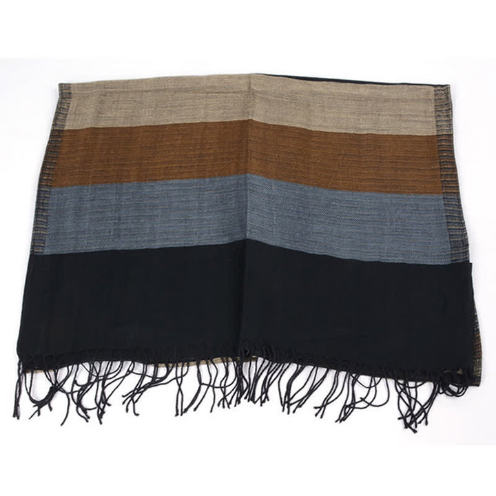 Sciarpa classica a righe con nappe bifacciali da uomo