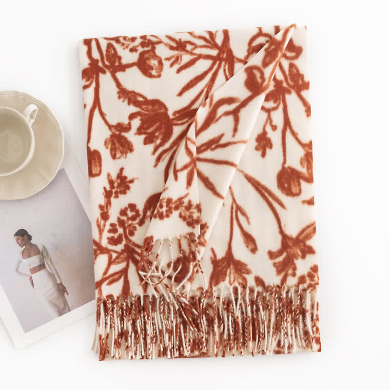 Sciarpa botanica con fiori dolci color crema da donna