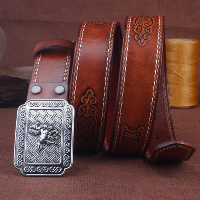 Cintura etnica da uomo in pelle di cavallo color argento da cowboy