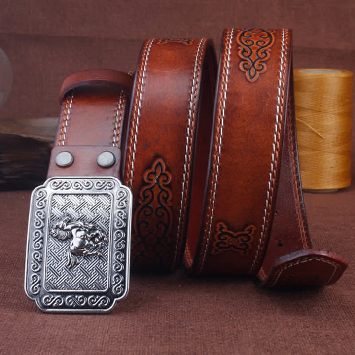 Cintura etnica da uomo in pelle di cavallo color argento da cowboy
