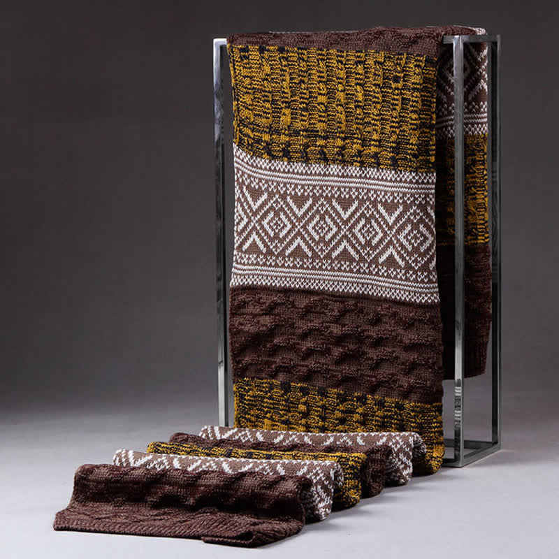 Sciarpa a blocchi di colore con cuciture a maglia Argyle da uomo