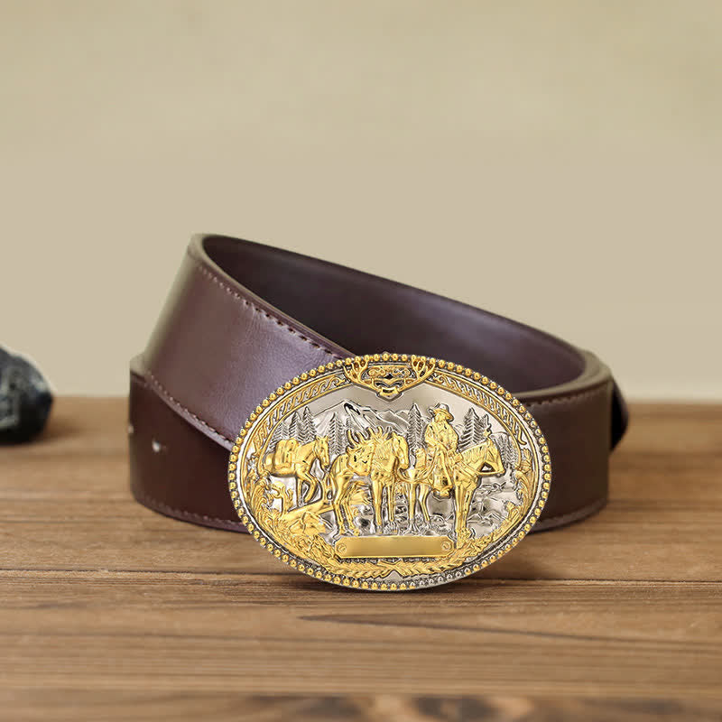 Cintura in pelle con fibbia a forma di cavallo da cavaliere da cowboy fai da te da uomo