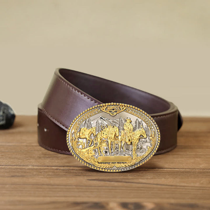 Cintura in pelle con fibbia a forma di cavallo da cavaliere da cowboy fai da te da uomo