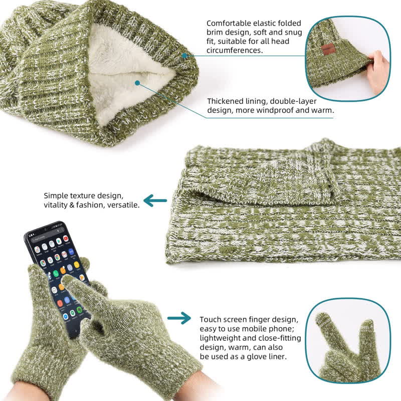 Set 3 pezzi unisex elegante cappello sciarpa lunga guanti touch screen