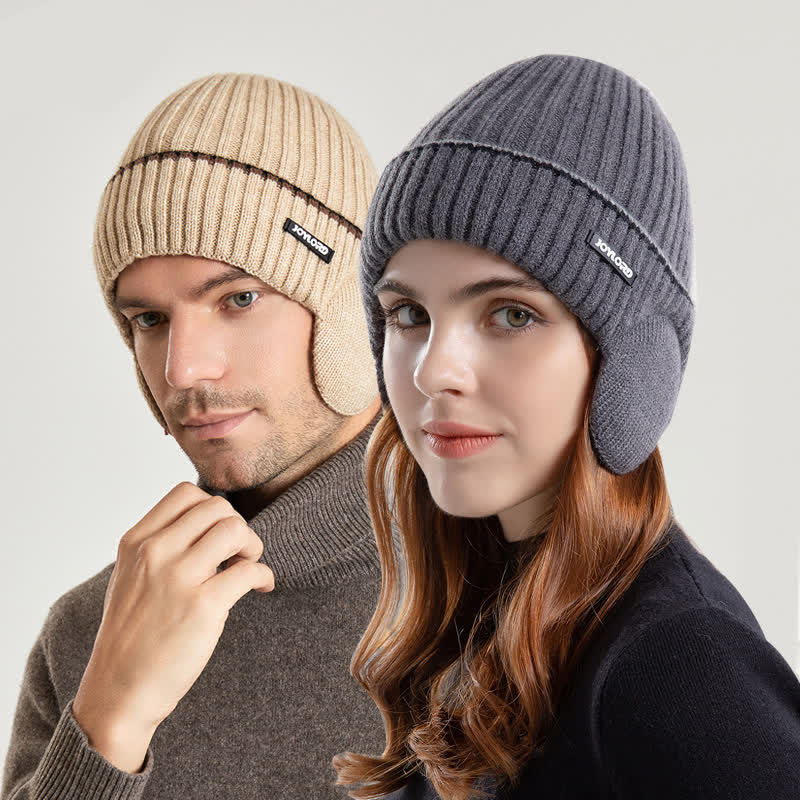 Cappello unisex in maglia elastica spessa con paraorecchie tinta unita